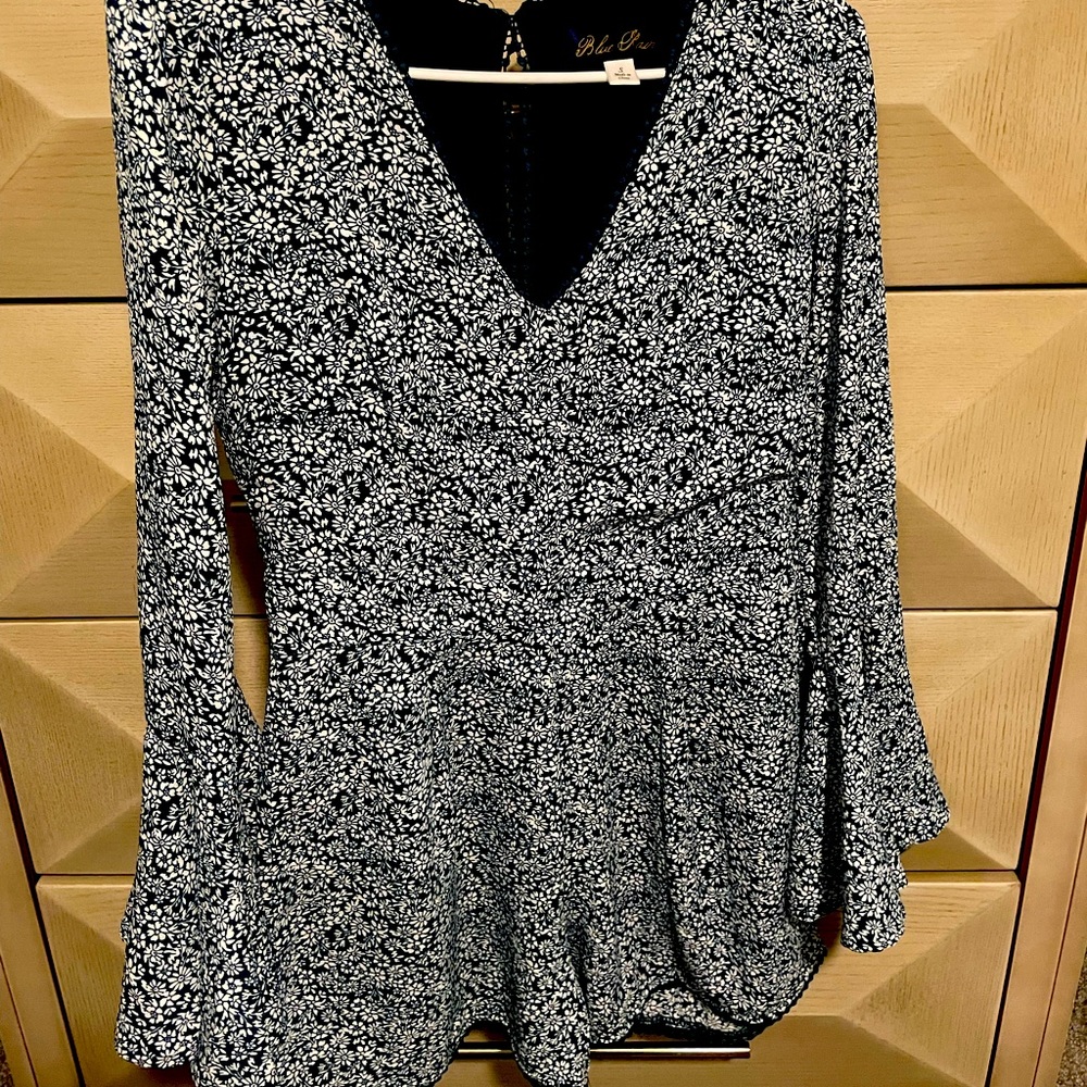 Blue Floral Flare sleeve Romper